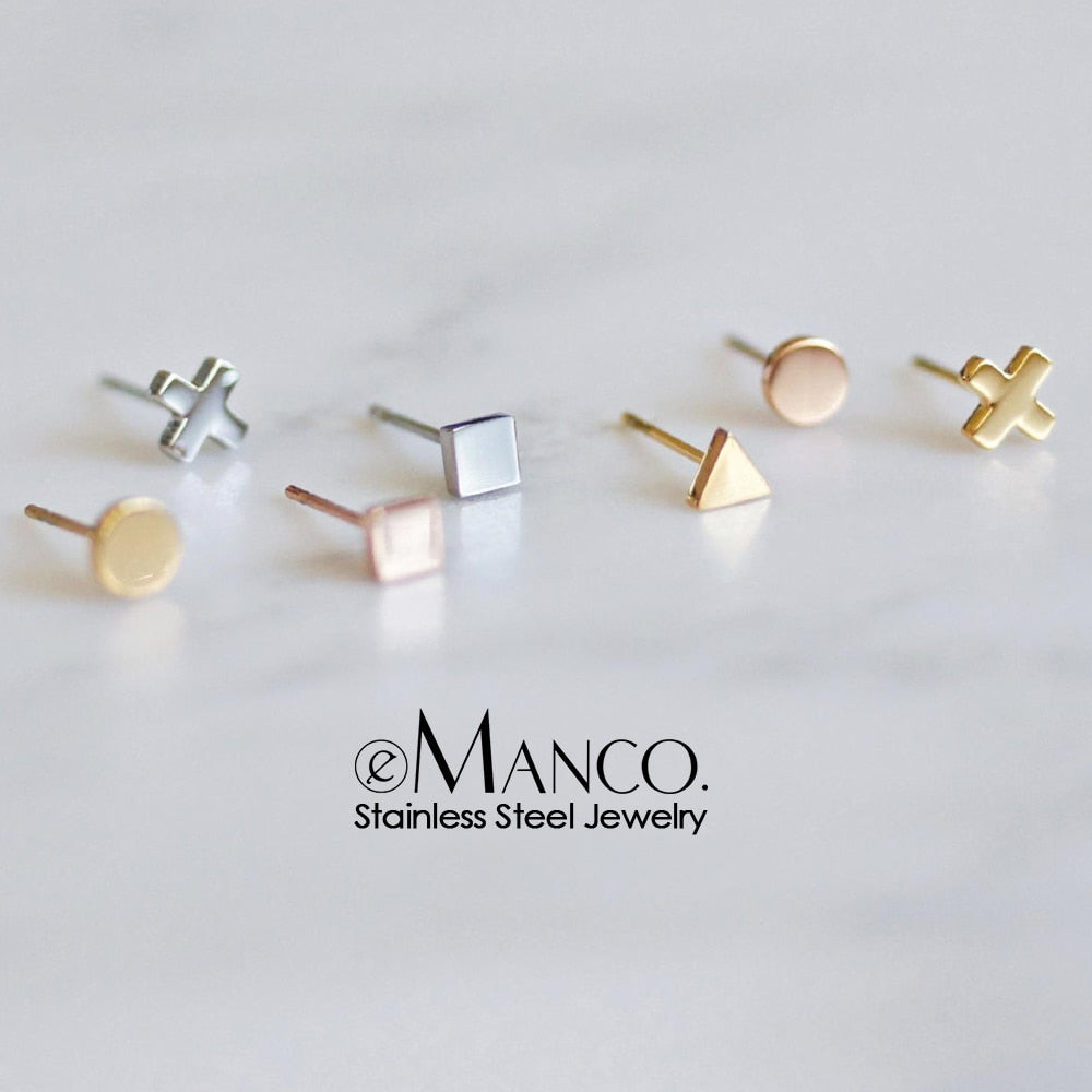 e-Manco korean style stainless steel stud earrings for women minimalist small earings fashion jewelry girls dainty earrings set